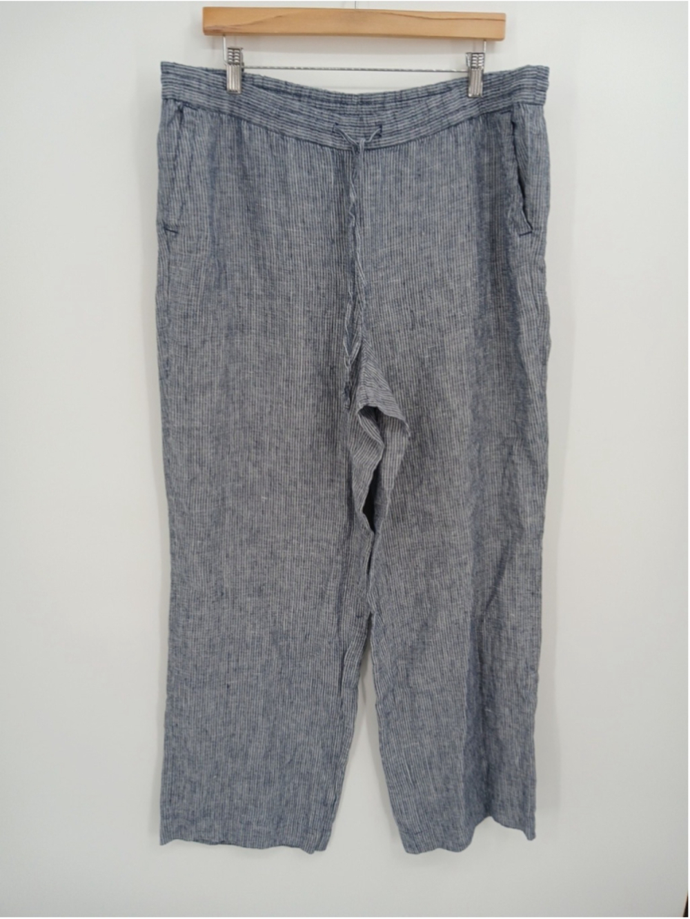 New Talbots Womens 100% Linen Blue Striped Wide Leg Pants Size 16 Pockets Resort